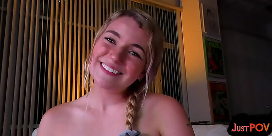 pov teen talks dirty sucks and rides stiff cock of her bf