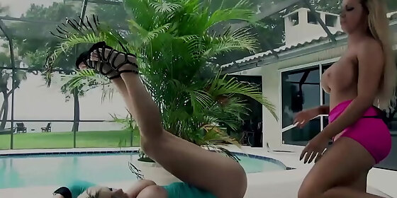 hotties in neon suits nikki benz and vicky vette enjoy pussy eating